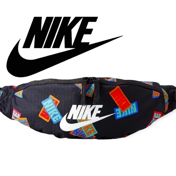 New! NIKE Heritage Hip Pack Medium Multi Black Fanny Sling Bag Air Max Swoosh - Picture 1 of 6